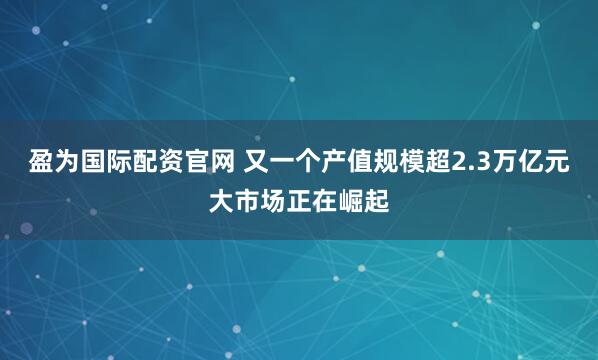 盈为国际配资官网 又一个产值规模超2.3万亿元大市场正在崛起